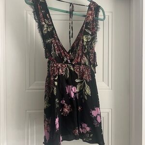 FREE PEOPLE Floral Black and Pink Mini Summer Dress